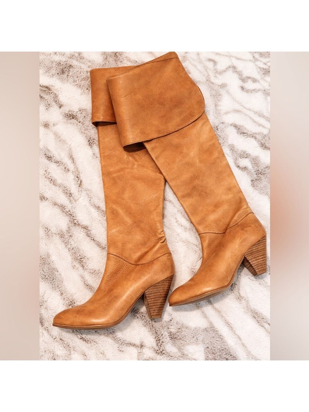 Free People Tan leather vintage over the knee boots size 37